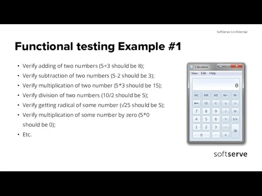Functional testing Example #1 Verify adding of two numbers (5+3