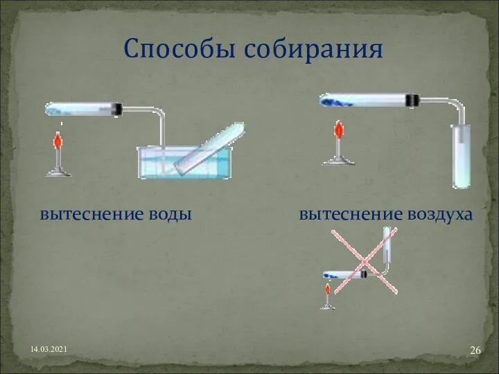 14.03.2021 Способы собирания вытеснение воды вытеснение воздуха =