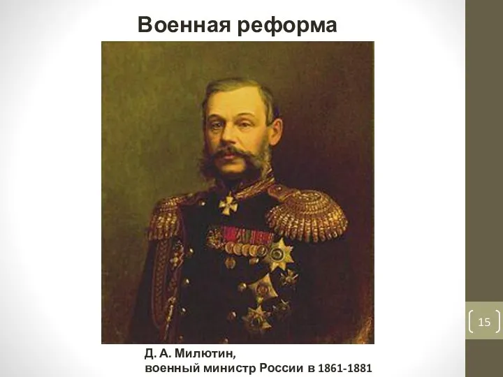 Военная реформа Д. А. Милютин, военный министр России в 1861-1881