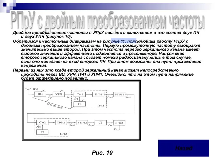 Двойное преобразование частоты в РПрУ связано с включением в его