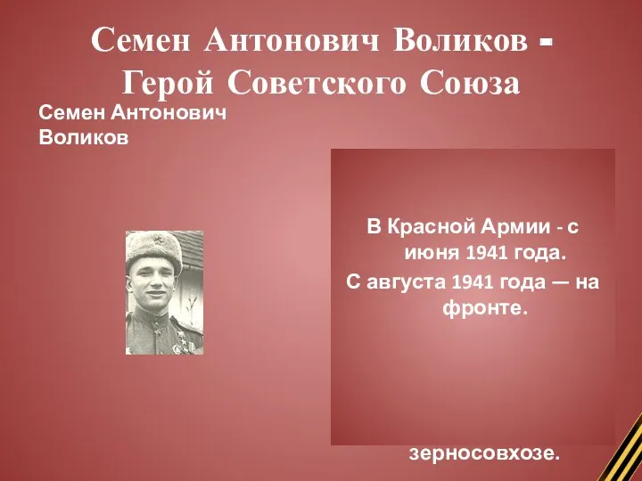 Семен Антонович Воликов - Герой Советского Союза Семен Антонович Воликов