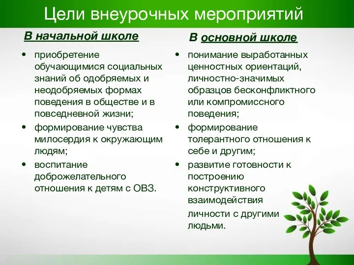 Цели внеурочных мероприятий В начальной школе приобретение обучающимися социальных знаний