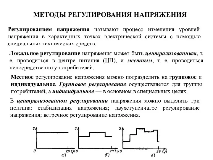 МЕТОДЫ РЕГУЛИРОВАНИЯ НАПРЯЖЕНИЯ Регулированием напряжения называют процесс изменения уровней напряжения