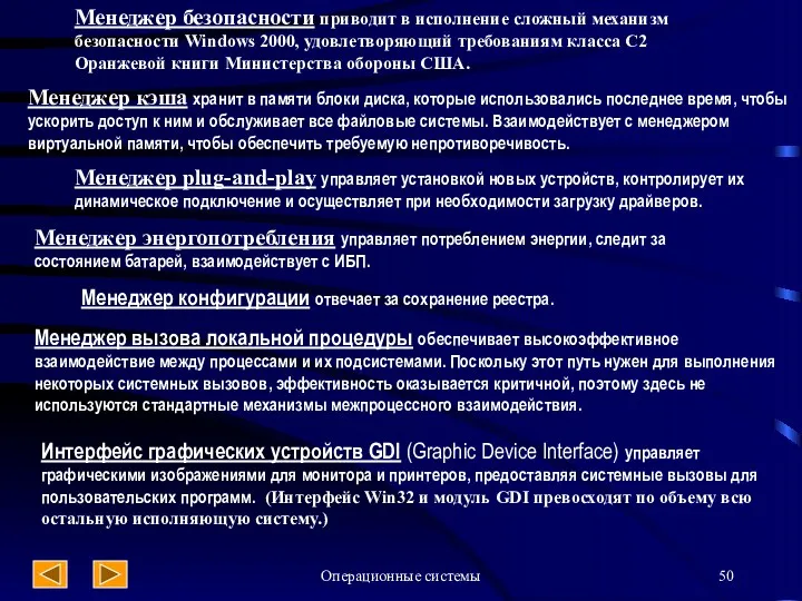 Операционные системы Менеджер безопасности приводит в исполнение сложный механизм безопасности