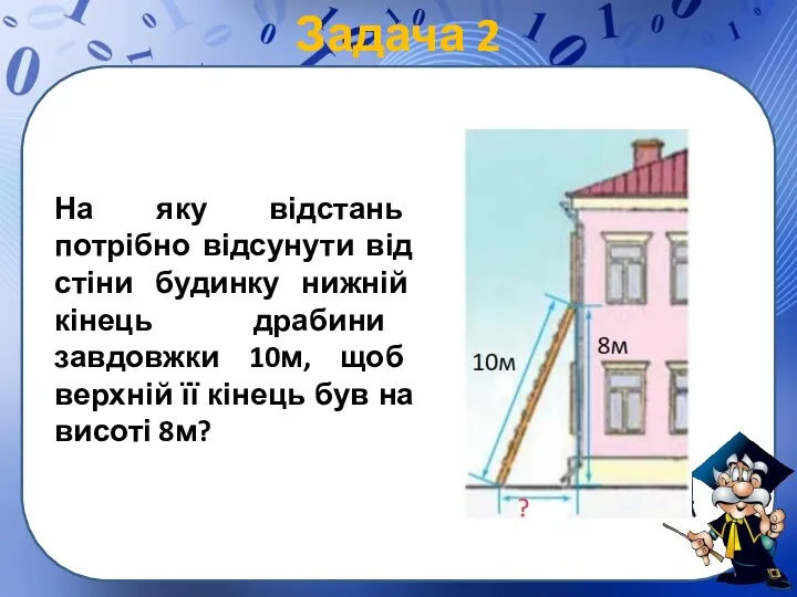 Задача 2 На яку відстань потрібно відсунути від стіни будинку