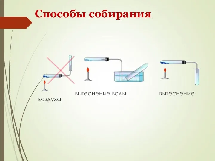 Способы собирания вытеснение воды вытеснение воздуха