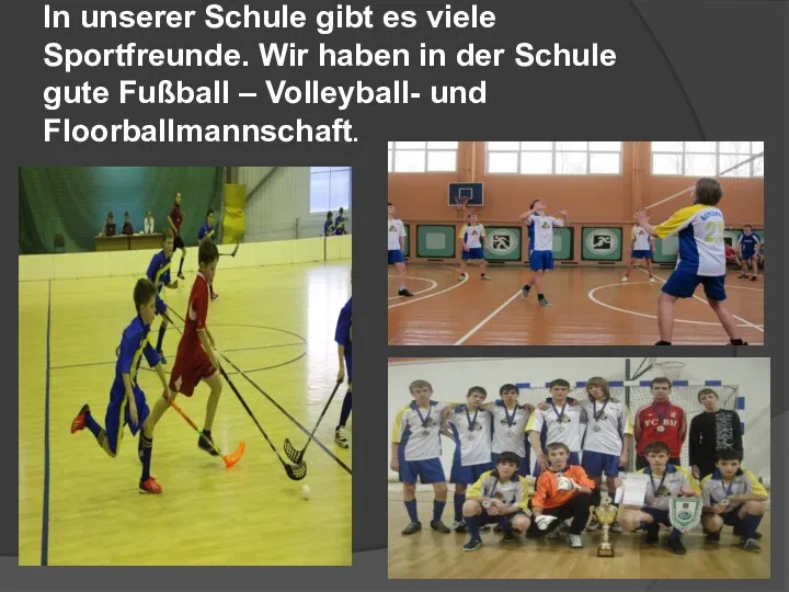 In unserer Schule gibt es viele Sportfreunde. Wir haben in