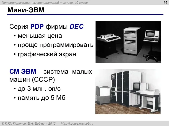 Мини-ЭВМ Серия PDP фирмы DEC меньшая цена проще программировать графический