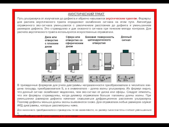 АКУСТИЧЕСКИЙ ТРАКТ Путь ультразвука от излучателя до дефекта и обратно