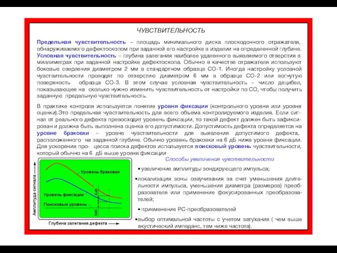 ЧУВСТВИТЕЛЬНОСТЬ Предельная чувствительность – площадь минимального диска плоскодонного отражателя, обнаруживаемого