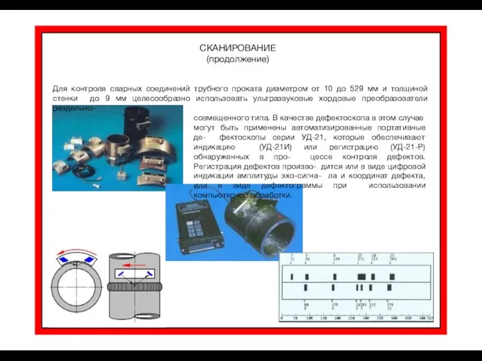 СКАНИРОВАНИЕ (продолжение) Для контроля сварных соединений трубного проката диаметром от