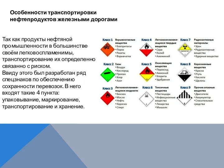 Особенности транспортировки нефтепродуктов железными дорогами Так как продукты нефтяной промышленности в большинстве своём