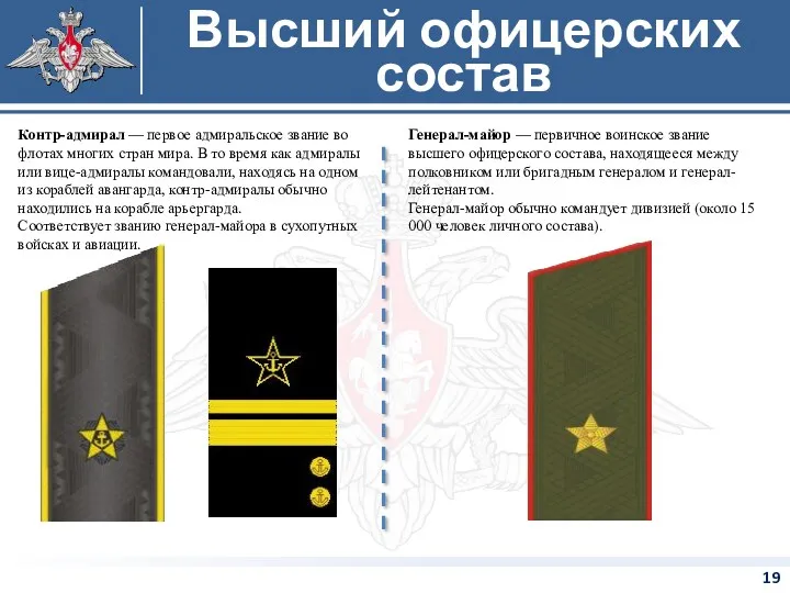 Генерал-майор — первичное воинское звание высшего офицерского состава, находящееся между