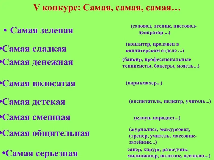 V конкурс: Самая, самая, самая… Самая зеленая (садовод, лесник, цветовод-декоратор