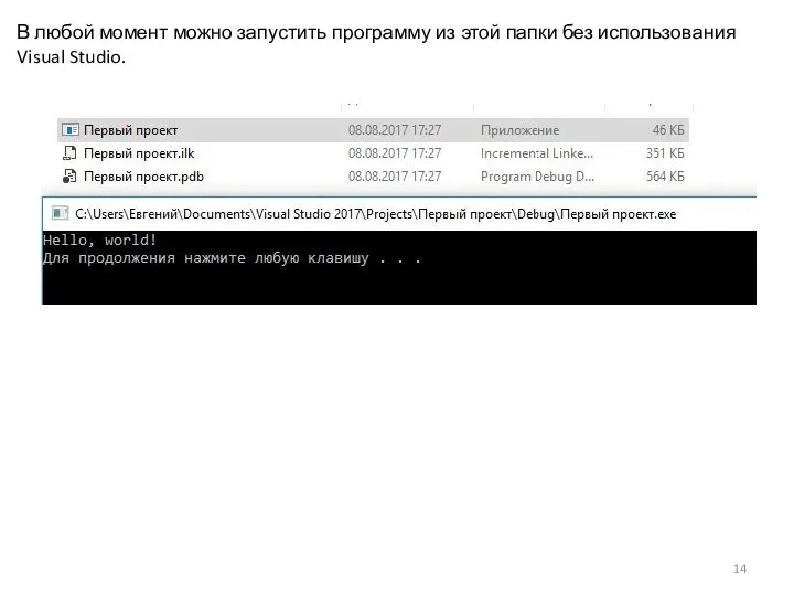 В любой момент можно запустить программу из этой папки без использования Visual Studio.