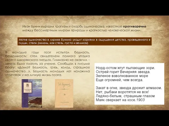 Иван Бунин выразил трагизм и скорбь одиночества, известное противоречие между