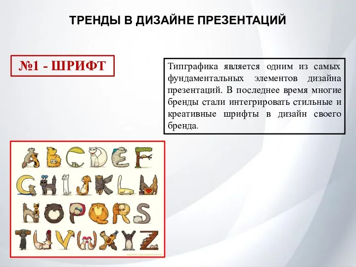 ТРЕНДЫ В ДИЗАЙНЕ ПРЕЗЕНТАЦИЙ Типграфика является одним из самых фундаментальных