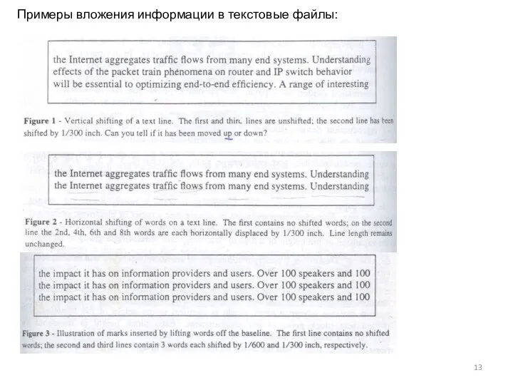 Примеры вложения информации в текстовые файлы: