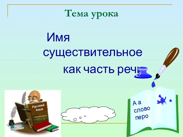 Тема урока Имя существительное как часть речи Русский язык