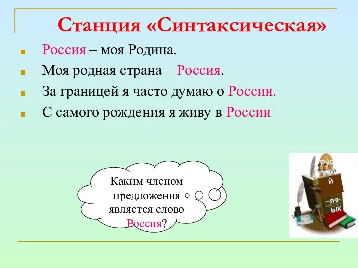 Станция «Синтаксическая» Россия – моя Родина. Моя родная страна –