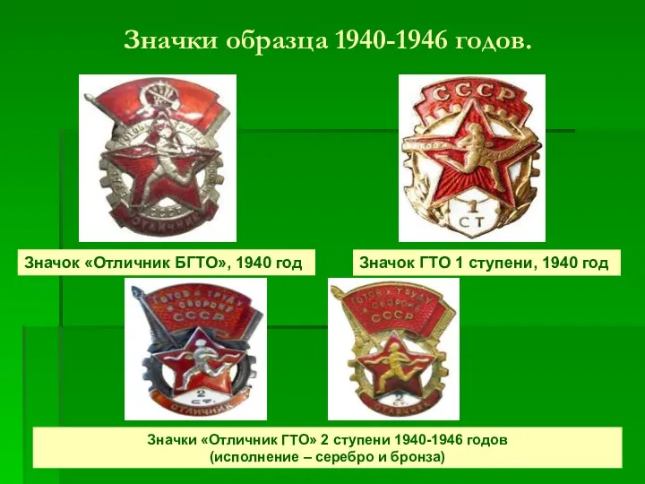 Значки образца 1940-1946 годов. Значок «Отличник БГТО», 1940 год Значок