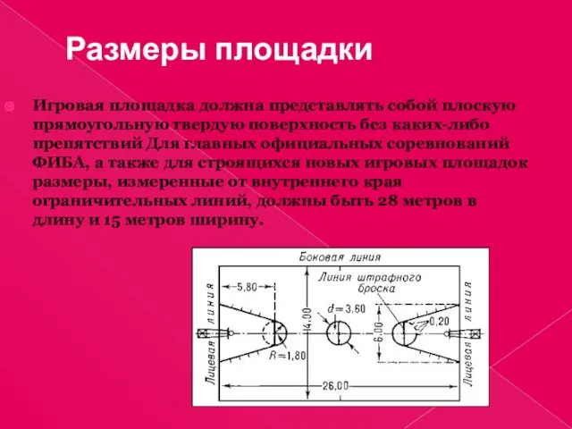 Размеры площадки Игровая площадка должна представлять собой плоскую прямоугольную твердую