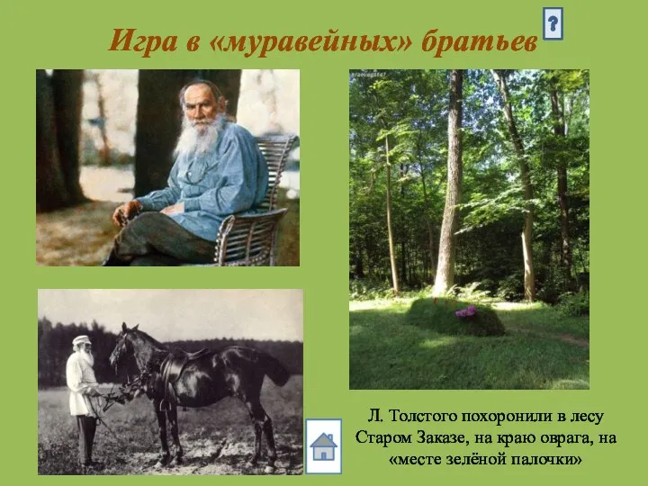 Игра в «муравейных» братьев Л. Толстого похоронили в лесу Старом