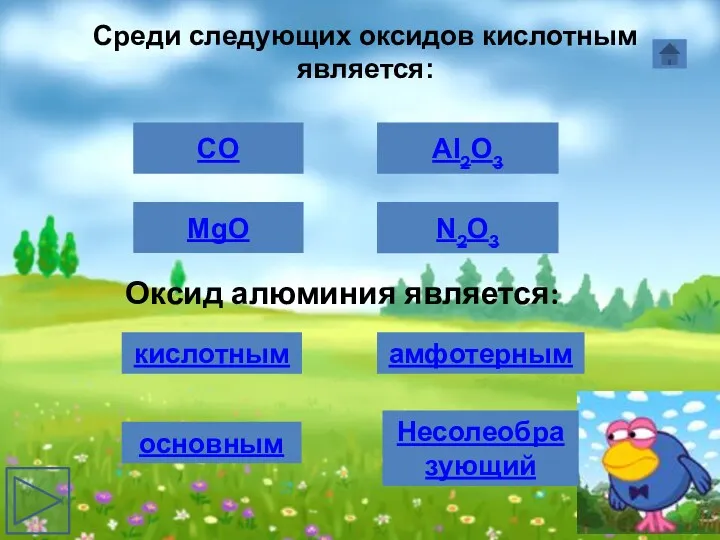 Оксид алюминия является: Среди следующих оксидов кислотным является: MgO CO