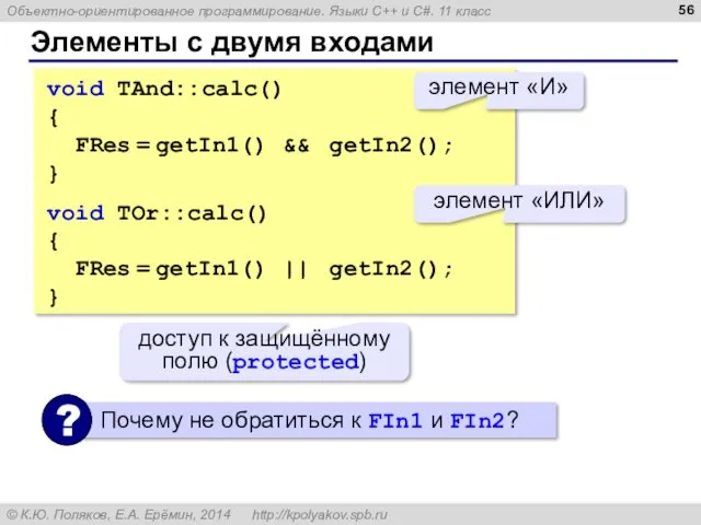 Элементы с двумя входами void TAnd::calc() { FRes = getIn1()