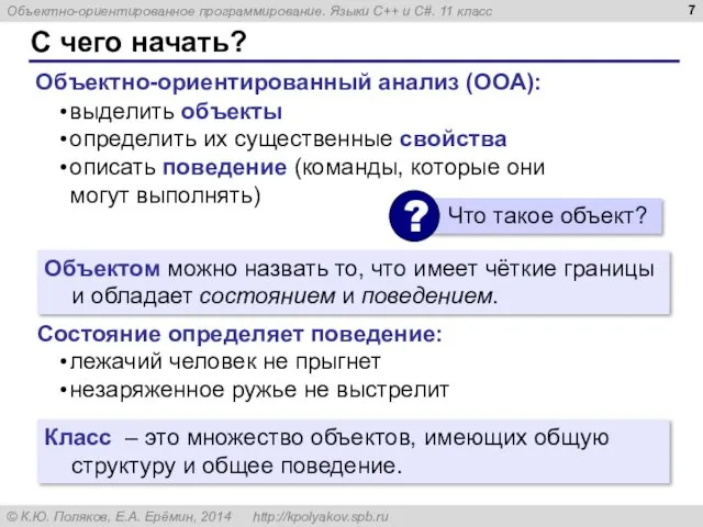 С чего начать? Объектно-ориентированный анализ (ООА): выделить объекты определить их