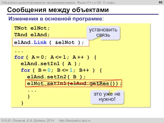 Сообщения между объектами TNot elNot; TAnd elAnd; elAnd.Link ( &elNot
