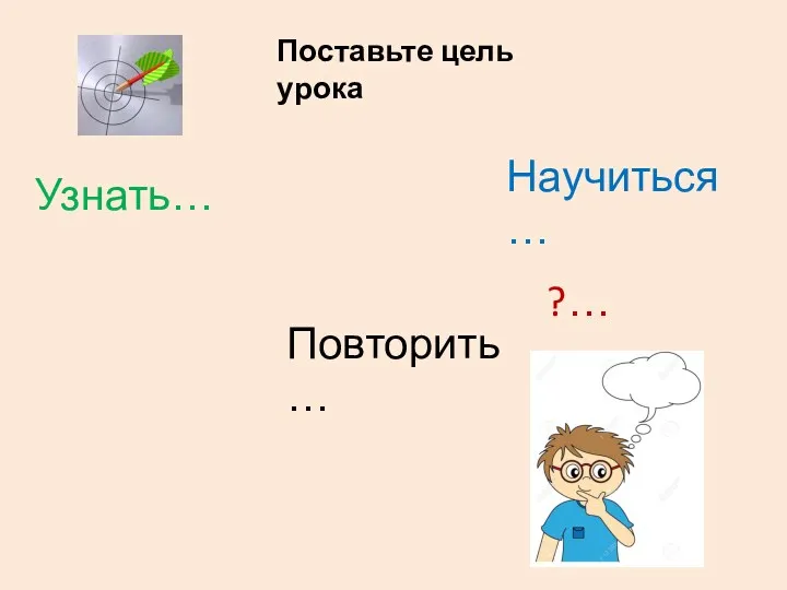 Узнать… Повторить… Научиться… ?… Поставьте цель урока