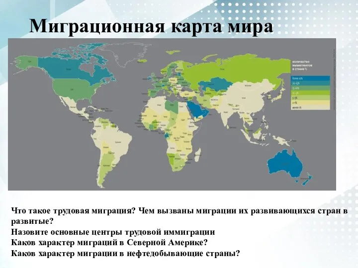 Миграционная карта мира Что такое трудовая миграция? Чем вызваны миграции