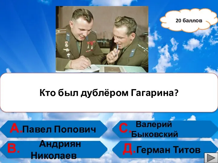 Павел Попович Андриян Николаев Валерий Быковский Герман Титов Кто был