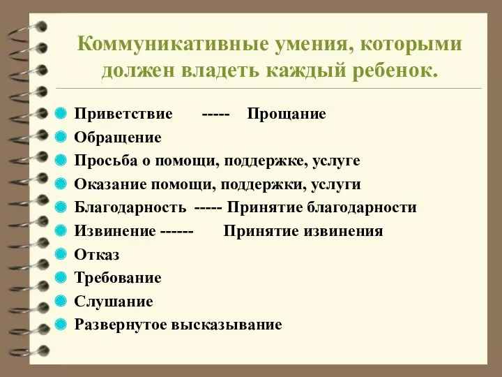 Коммуникативные умения, которыми должен владеть каждый ребенок. Приветствие ----- Прощание