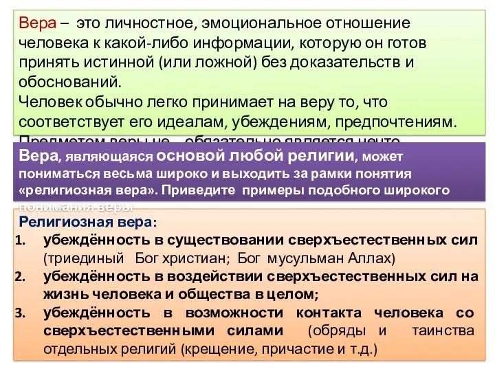 Вера – это личностное, эмоциональное отношение человека к какой-либо информации,