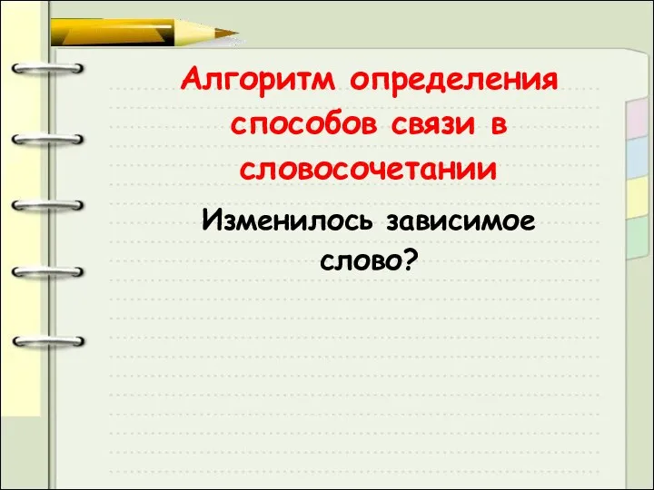 Алгоритм определения способов связи в словосочетании Изменилось зависимое слово?