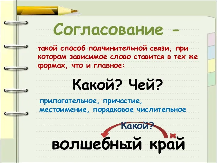 Согласование - такой способ подчинительной связи, при котором зависимое слово