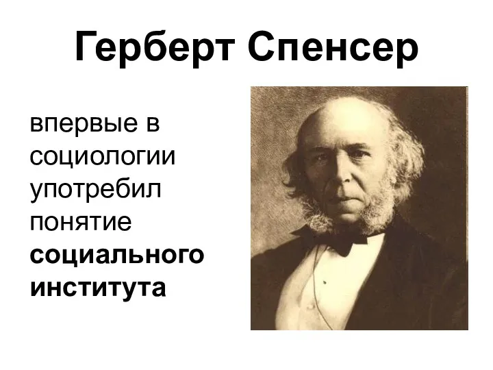 Герберт Спенсер впервые в социологии употребил понятие социального института