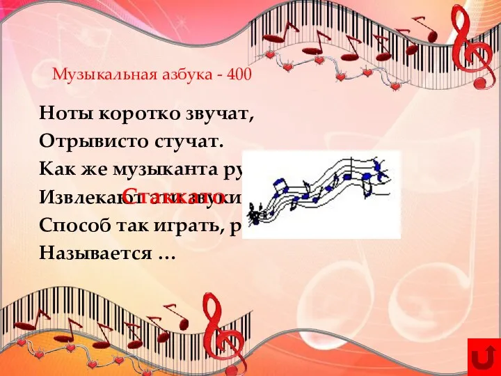 Музыкальная азбука - 400 Ноты коротко звучат, Отрывисто стучат. Как же музыканта руки