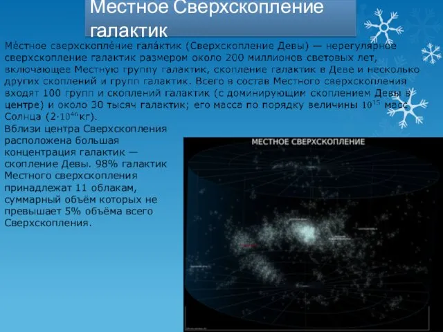 Местное Сверхскопление галактик Вблизи центра Сверхскопления расположена большая концентрация галактик