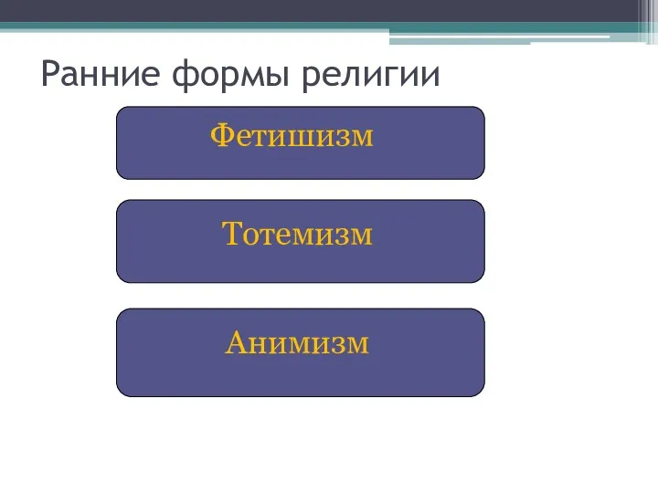 Ранние формы религии Фетишизм Тотемизм Анимизм