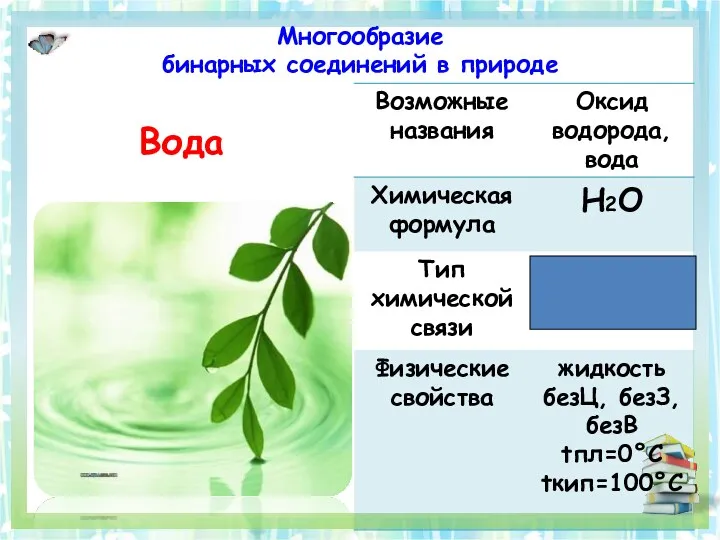 Многообразие бинарных соединений в природе Вода