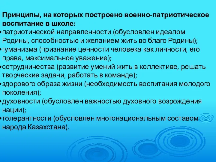 Принципы, на которых построено военно-патриотическое воспитание в школе: патриотической направленности