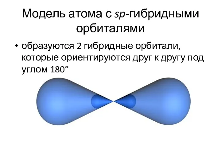 Модель атома с sp-гибридными орбиталями образуются 2 гибридные орбитали, которые