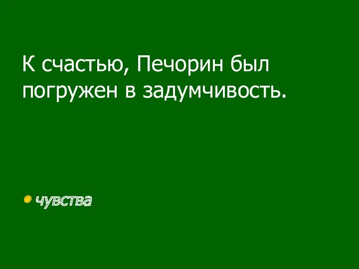 К счастью, Печорин был погружен в задумчивость. чувства