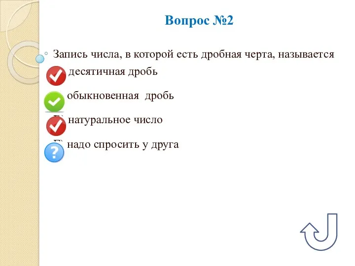 Вопрос №2 Запись числа, в которой есть дробная черта, называется А) десятичная дробь