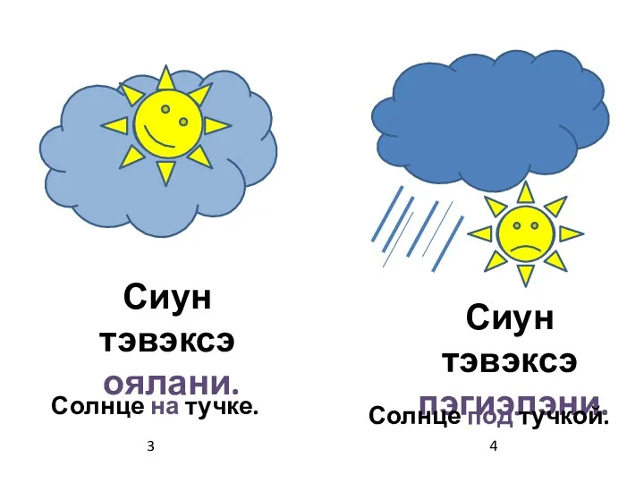 Сиун тэвэксэ оялани. Сиун тэвэксэ пэгиэлэни. Солнце на тучке. Солнце под тучкой. 3 4