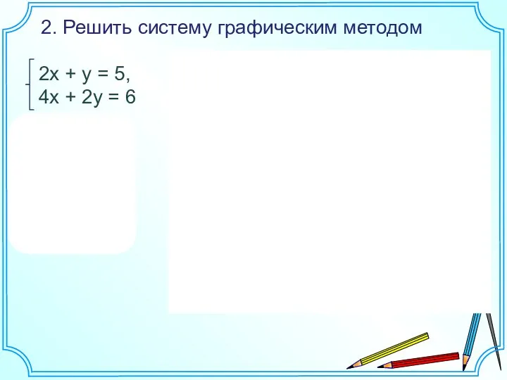 2. Решить систему графическим методом 2x + y = 5,