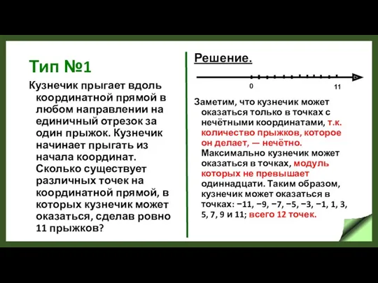 Тип №1 Кузнечик прыгает вдоль координатной прямой в любом направлении